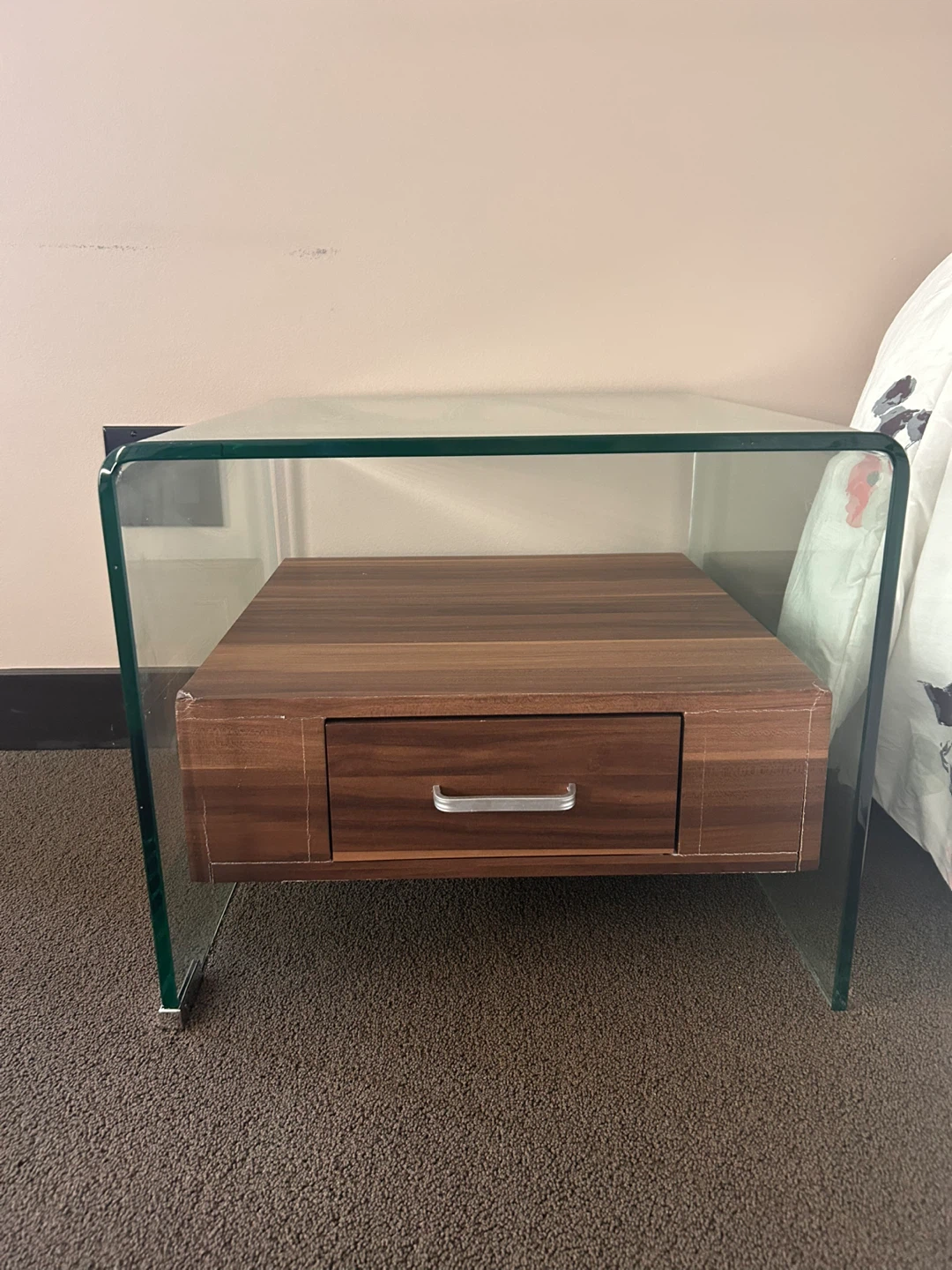 Glass and Wood Nightstand with Drawer - photo 3