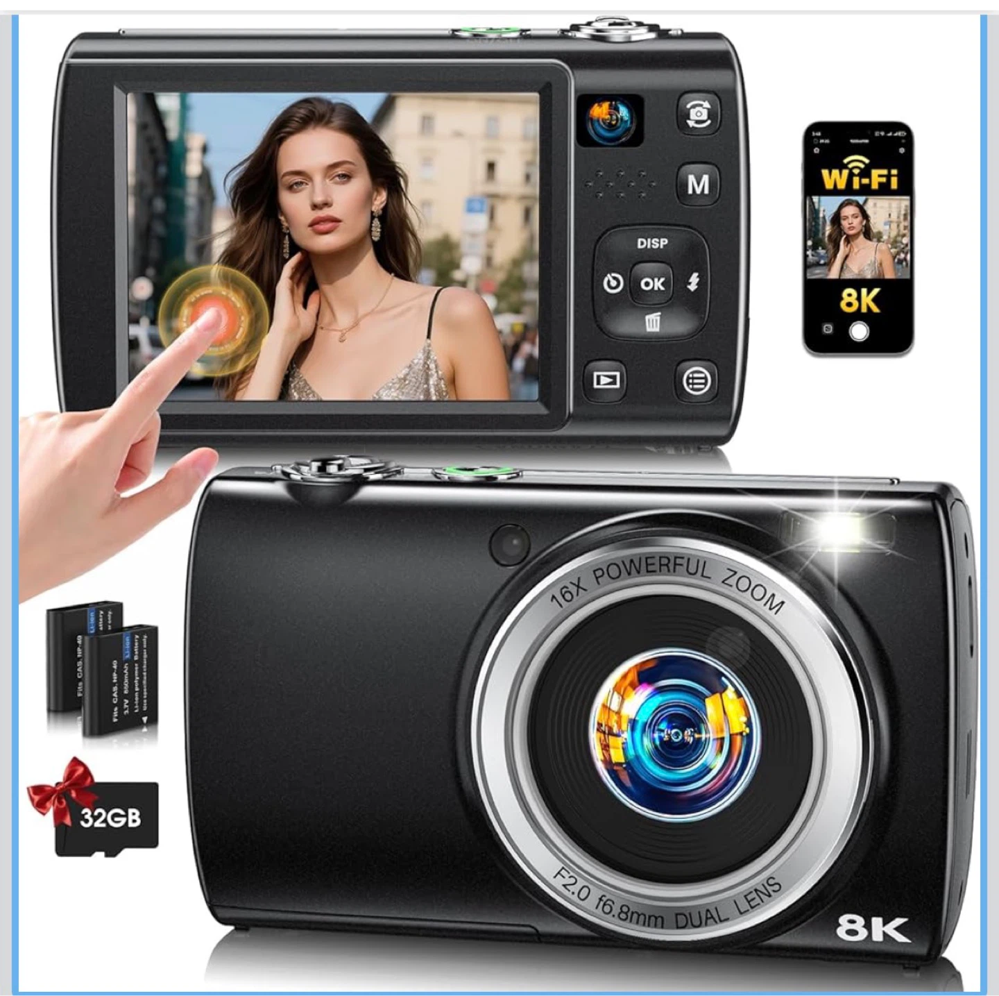 88MP Autofocus Capture Camera with Built-in WiFi & 16x Zoom