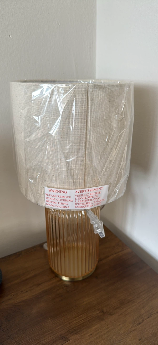 Amber Glass Table Lamp with Linen Shade