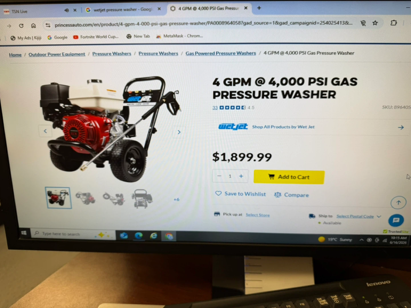 WetJet 4000 PSI Gas Pressure Washer WJ4013HA