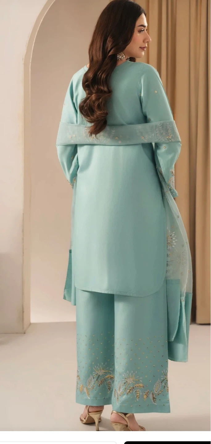 Mint Embroidered 3-Piece Suit with Dupatta - photo 4
