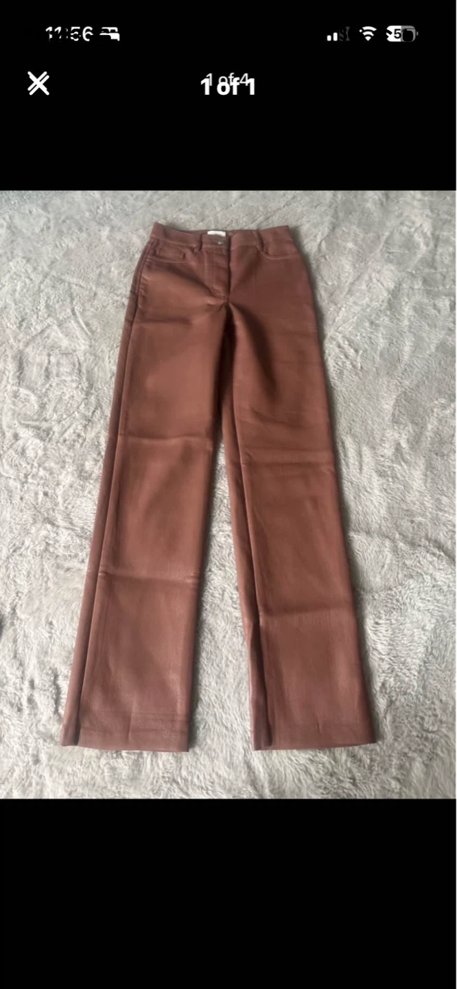 Brown Faux Leather Wide Leg Pants