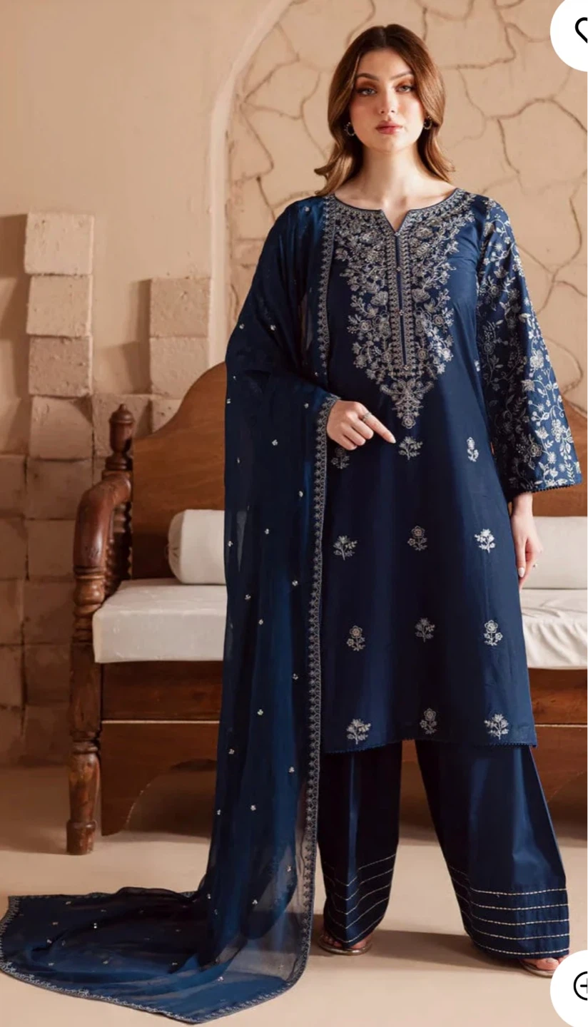 Women's Blue Embroidered 3-Piece Suit