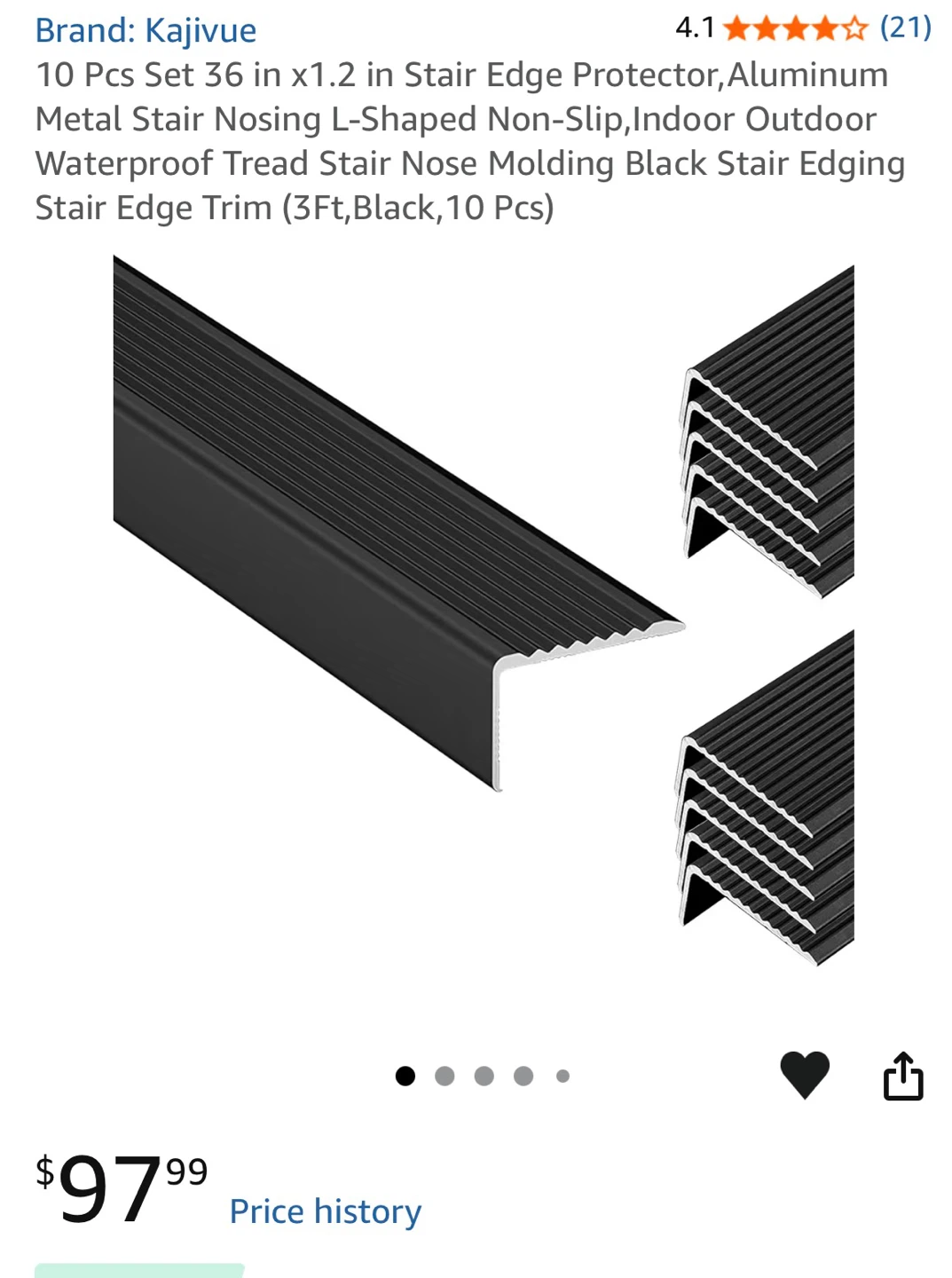 Kajivue 10 Pcs Aluminum Stair Edge Protector - Black⚽️