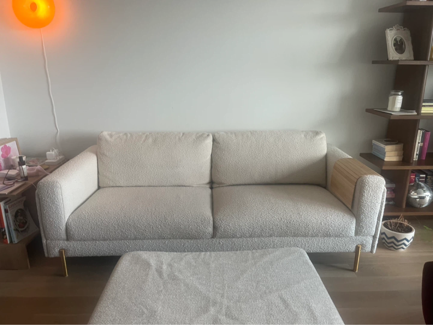 Cream Boucle Sofa with Ottoman - photo 2