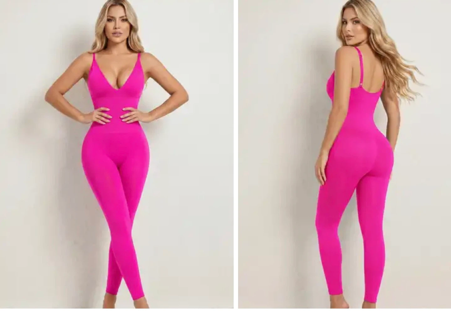 Hot Pink V-Neck Active Wear Jumpsuit. Size Medium