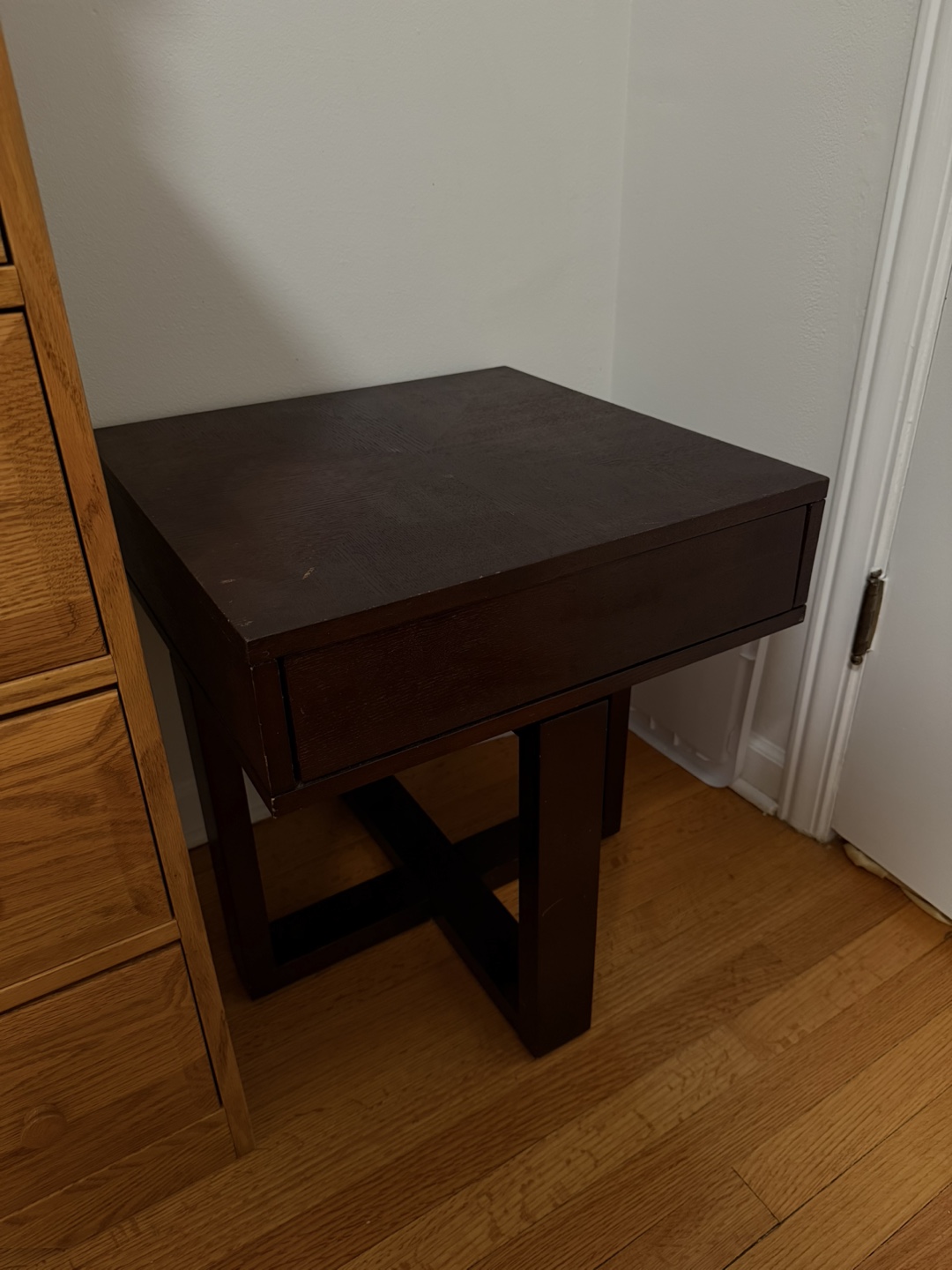Dark Wood End Table with Drawer