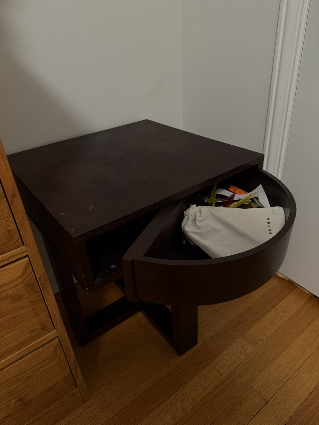 Dark Wood End Table with Drawer - photo 2