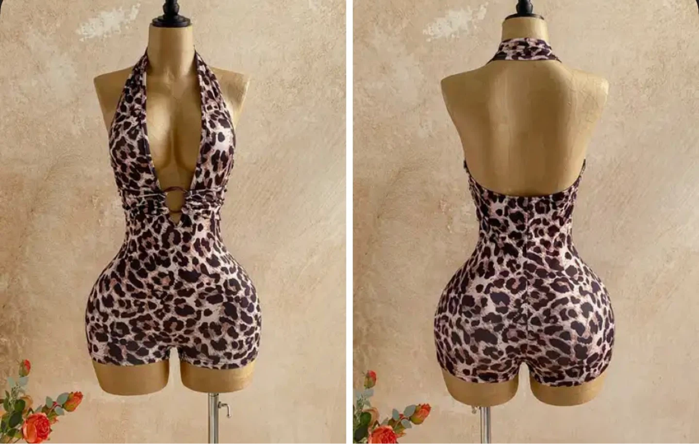 Leopard Print Halter Romper. Size Medium