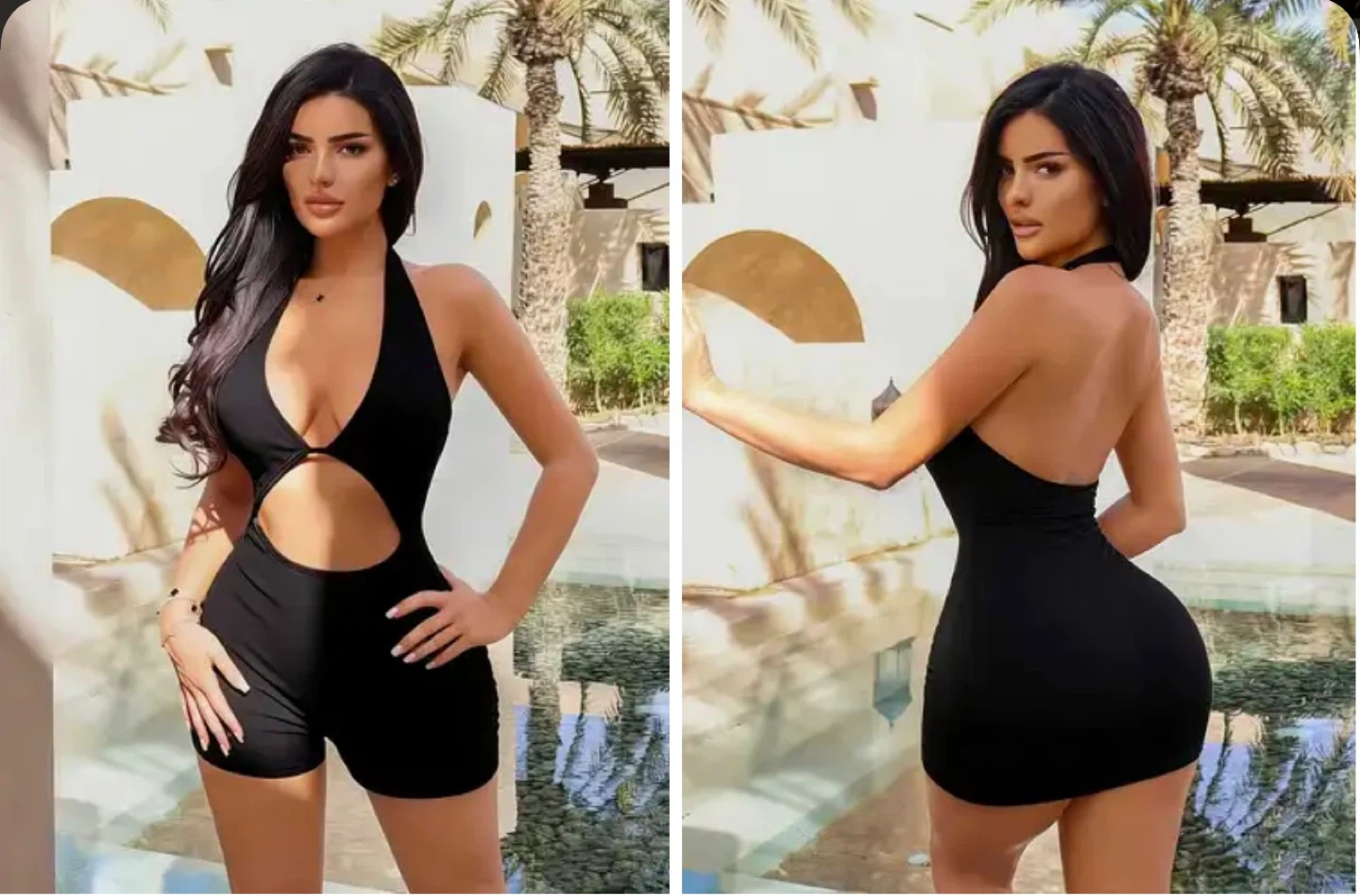 Black Halter Neck Cut-Out Romper. Size Medium