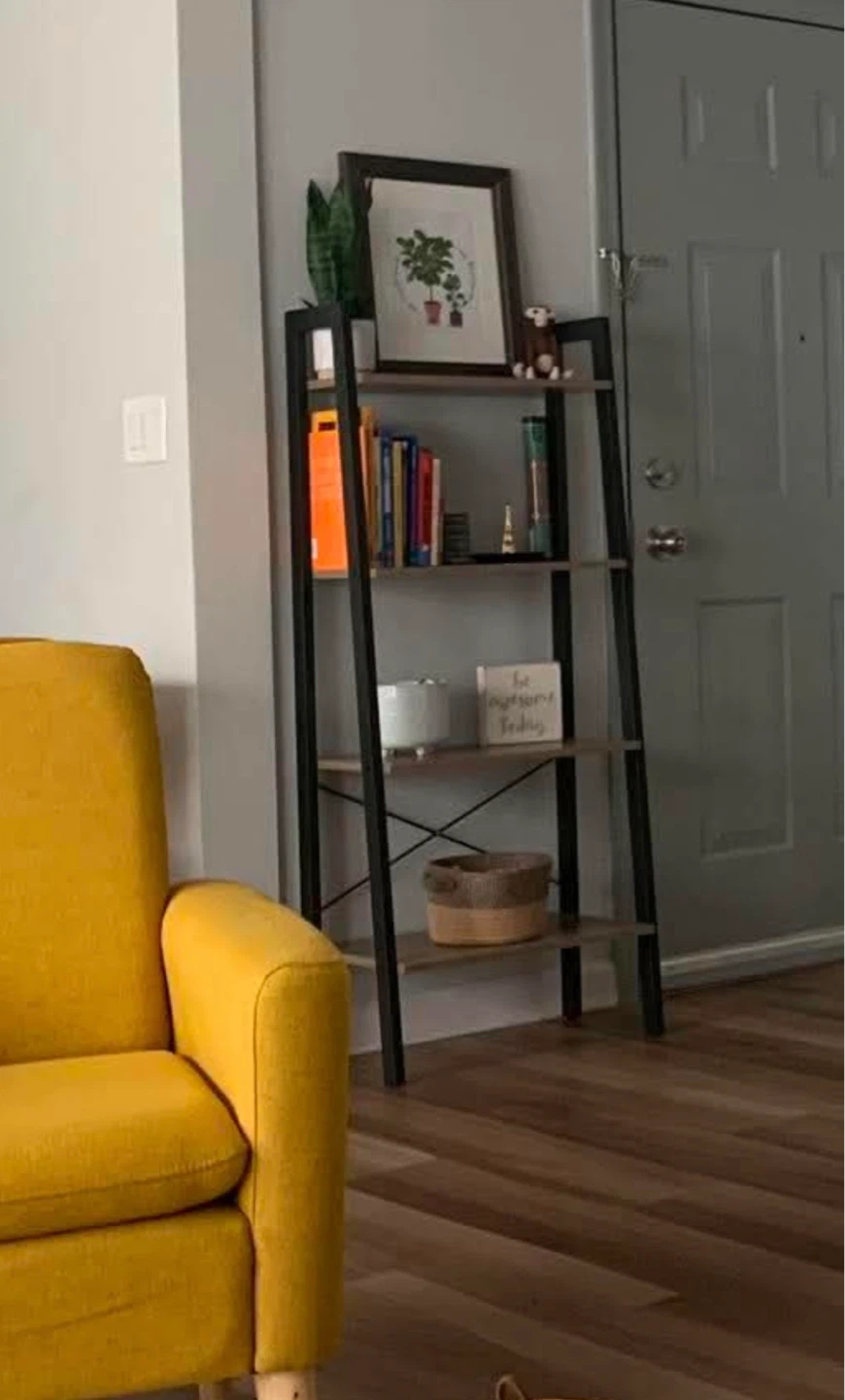 Ladder Bookshelf with Wood Shelves