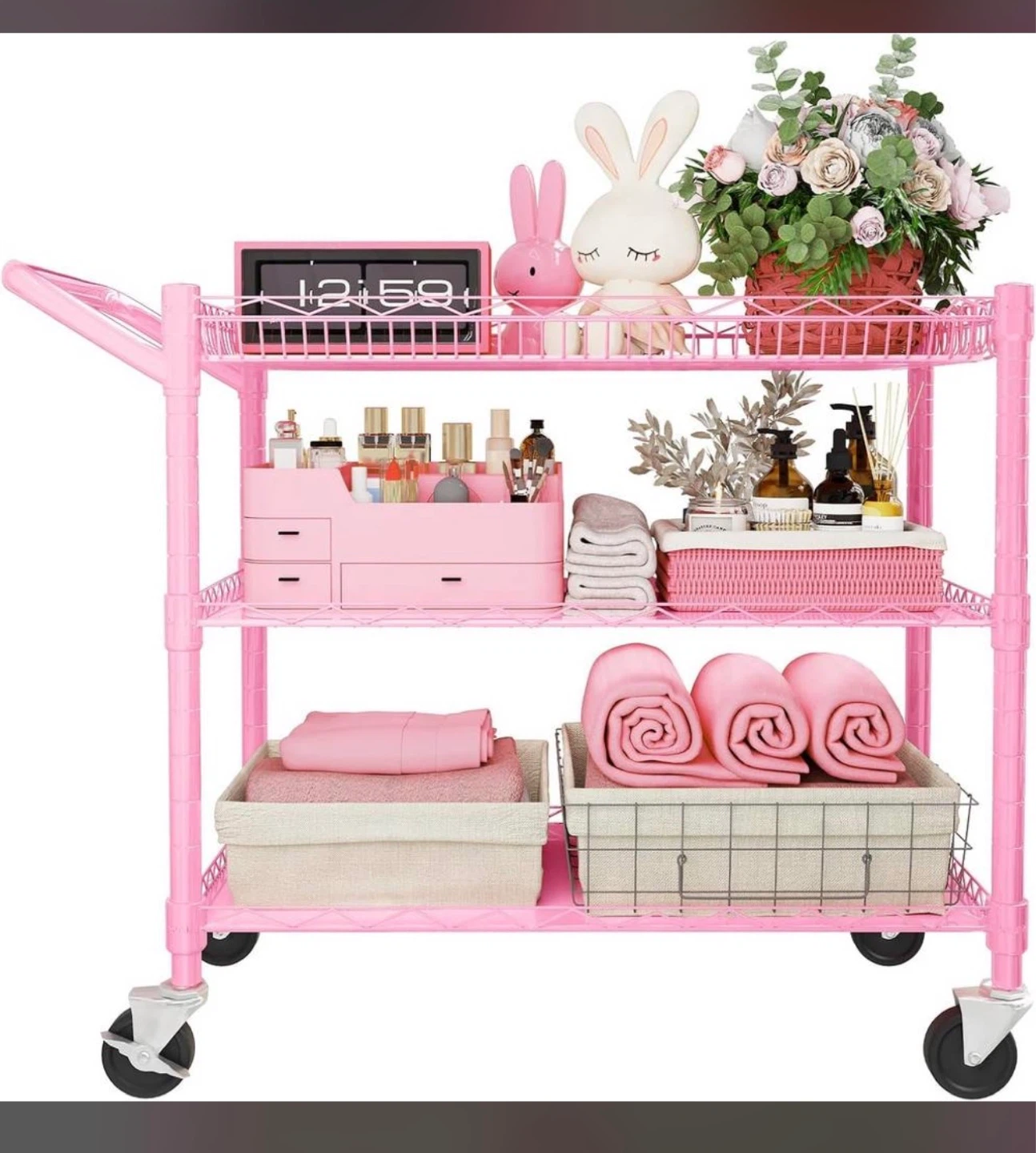 Pink 3-Tier Rolling Storage Cart ⚽
