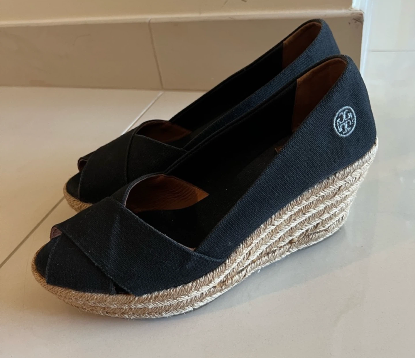 Tory Burch Black Canvas Wedge Espadrilles - photo 3