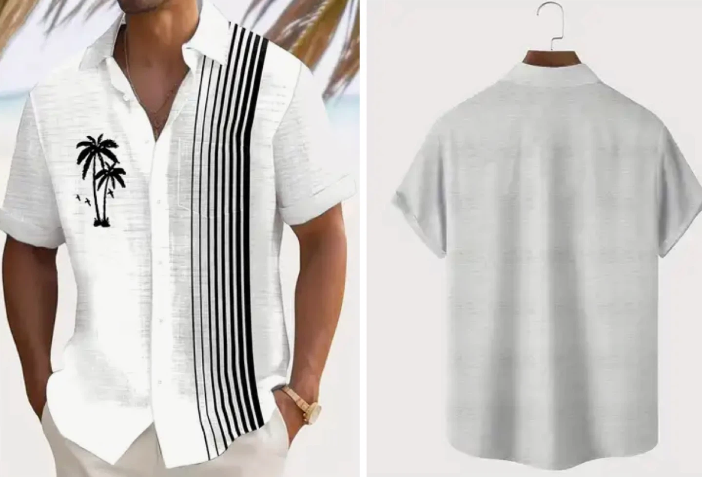 Men's White Palm Tree Short Sleeve Shirt. Size Medium