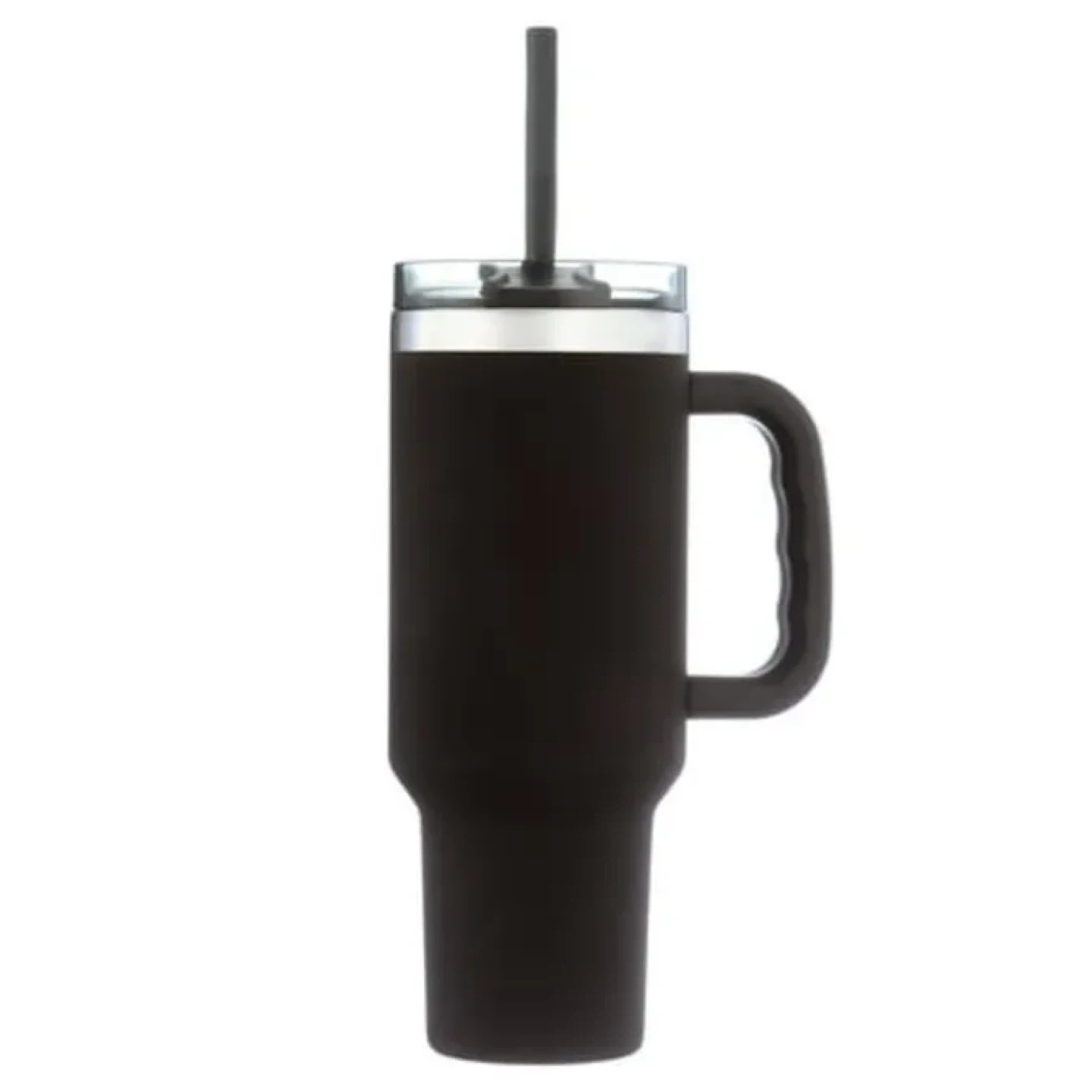 Black Tumbler with Handle and Straw