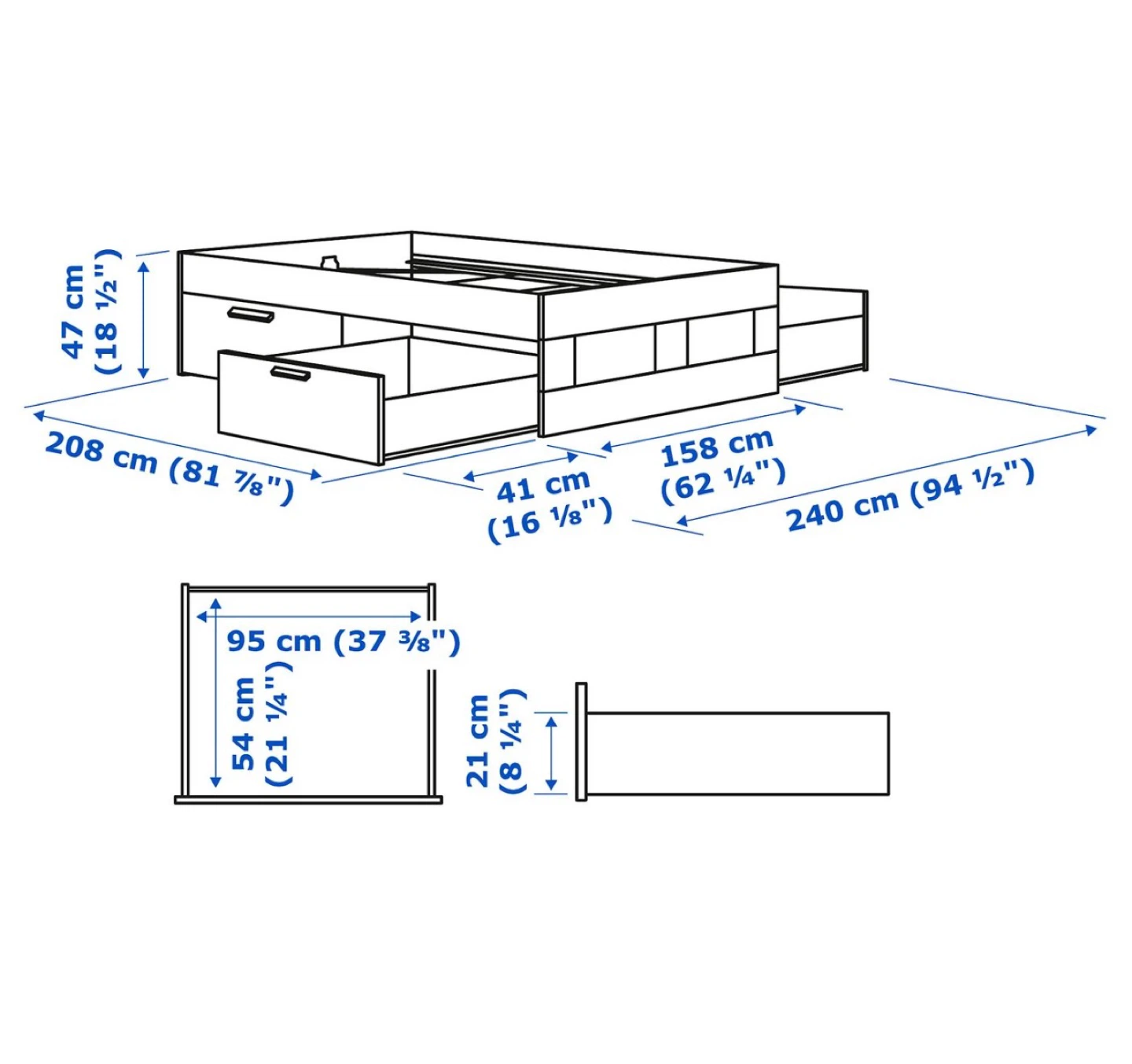 White Queen Bed Frame with Drawers - photo 2