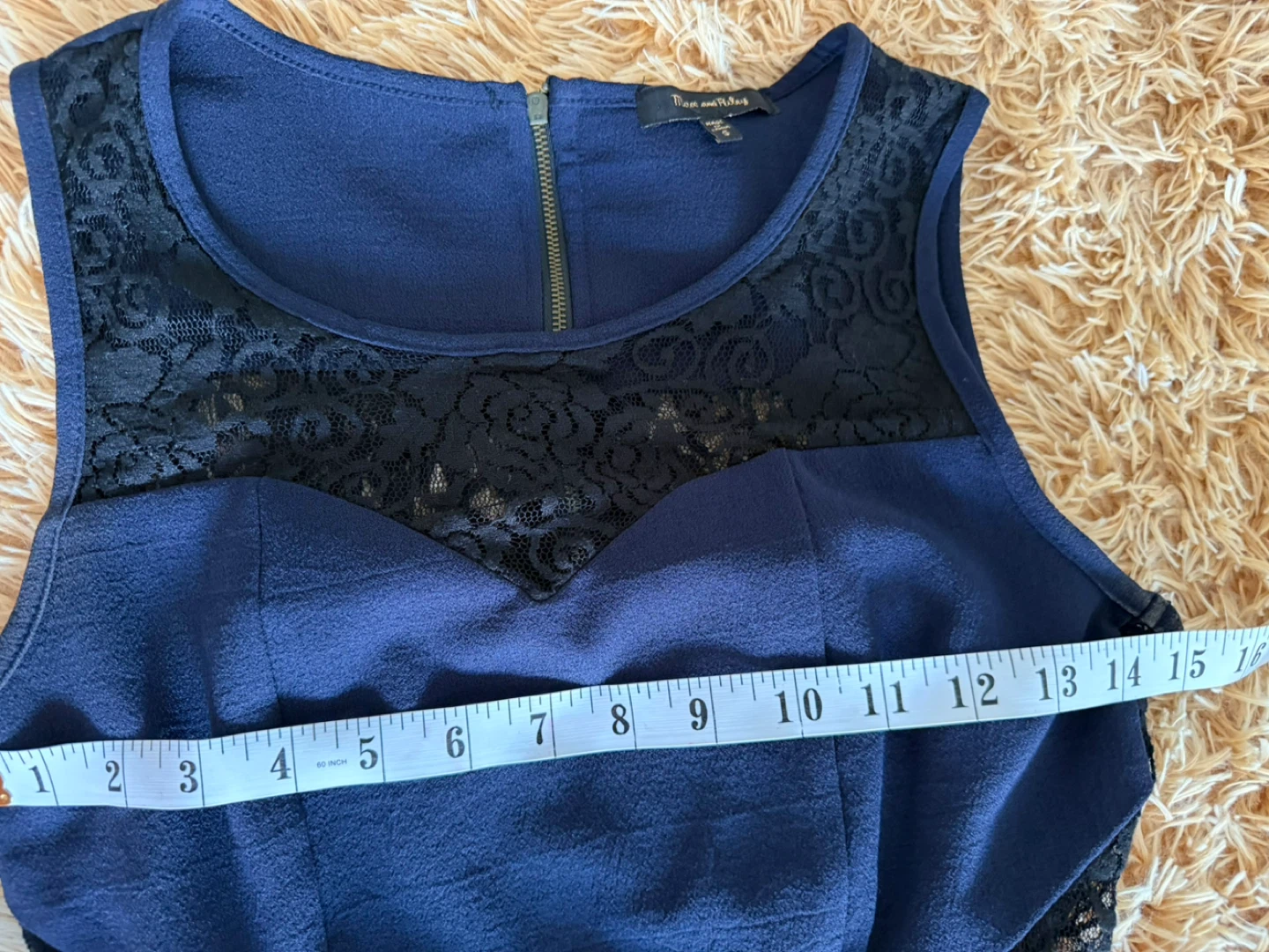 Blue Lace Yoke Dress with Tie Waist - photo 2