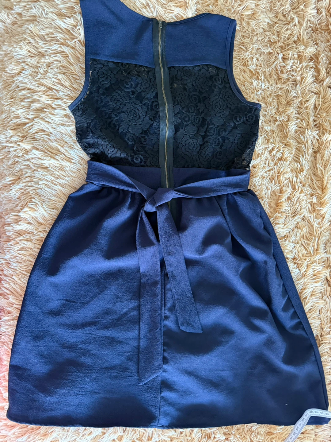 Blue Lace Yoke Dress with Tie Waist