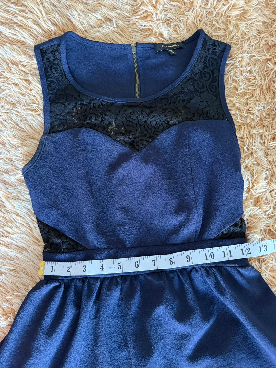 Blue Lace Yoke Dress with Tie Waist - photo 5