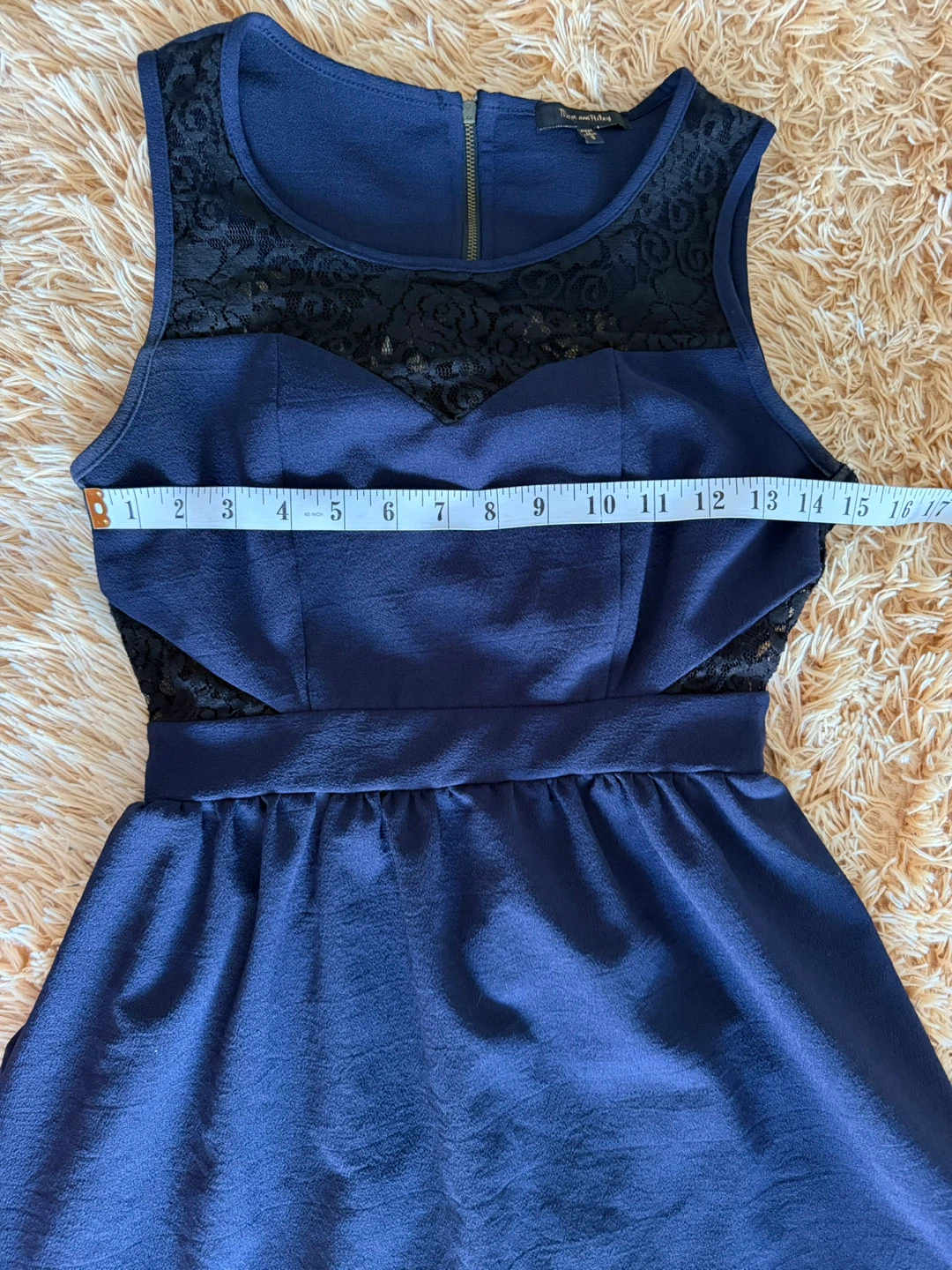 Blue Lace Yoke Dress with Tie Waist - photo 3