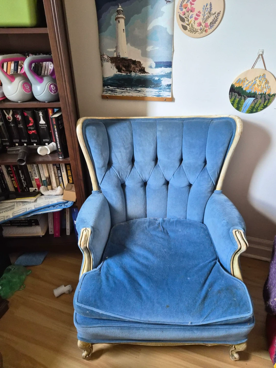 Blue Velvet Tufted Accent Chair