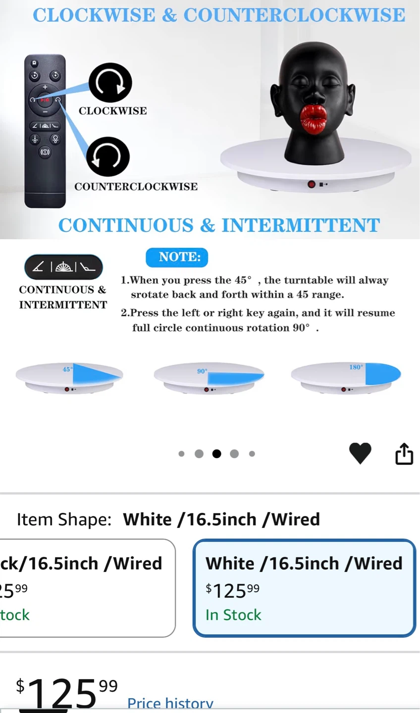 White 16.5 Inch Wired Display Turntable ⚽️ - photo 4
