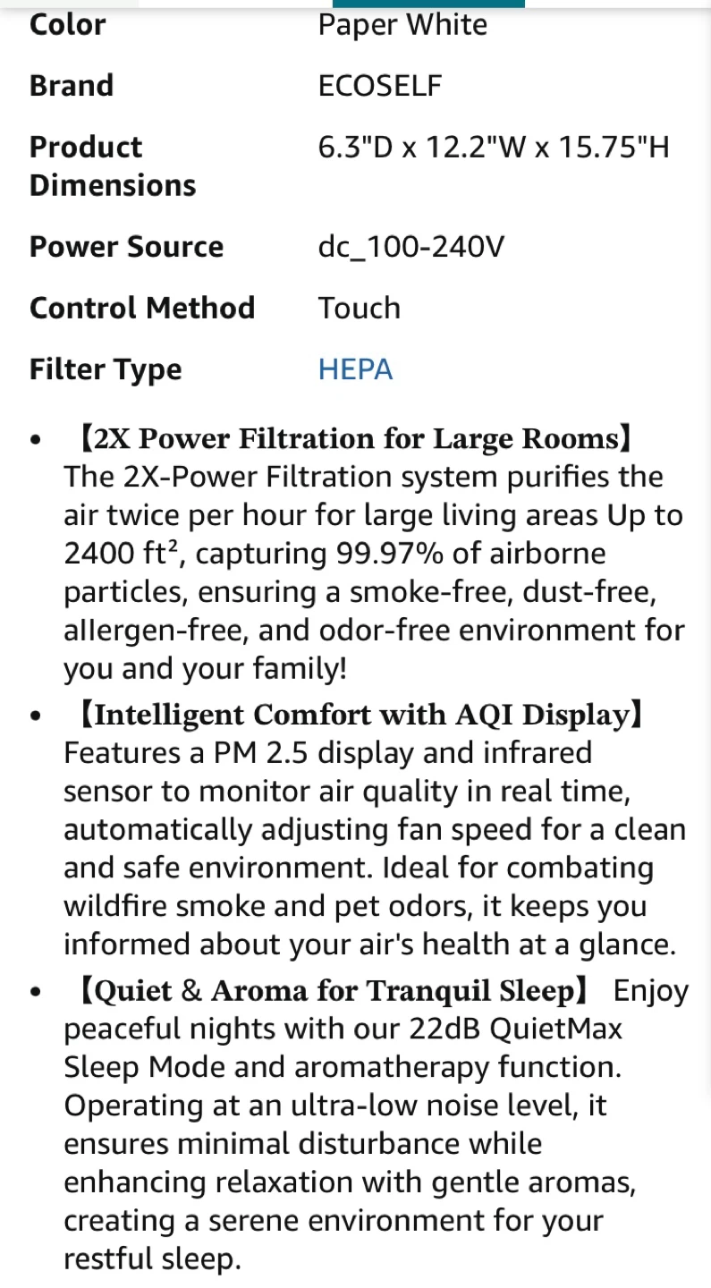 ⚽ ECOSELF HAP-603 True Hepa Air Purifier - photo 2