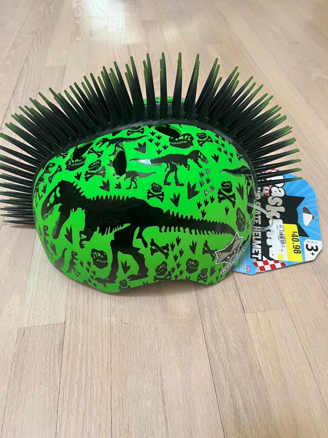 Rask Bike and Skate Helmet - Green Dinosaur Punk Mohawk