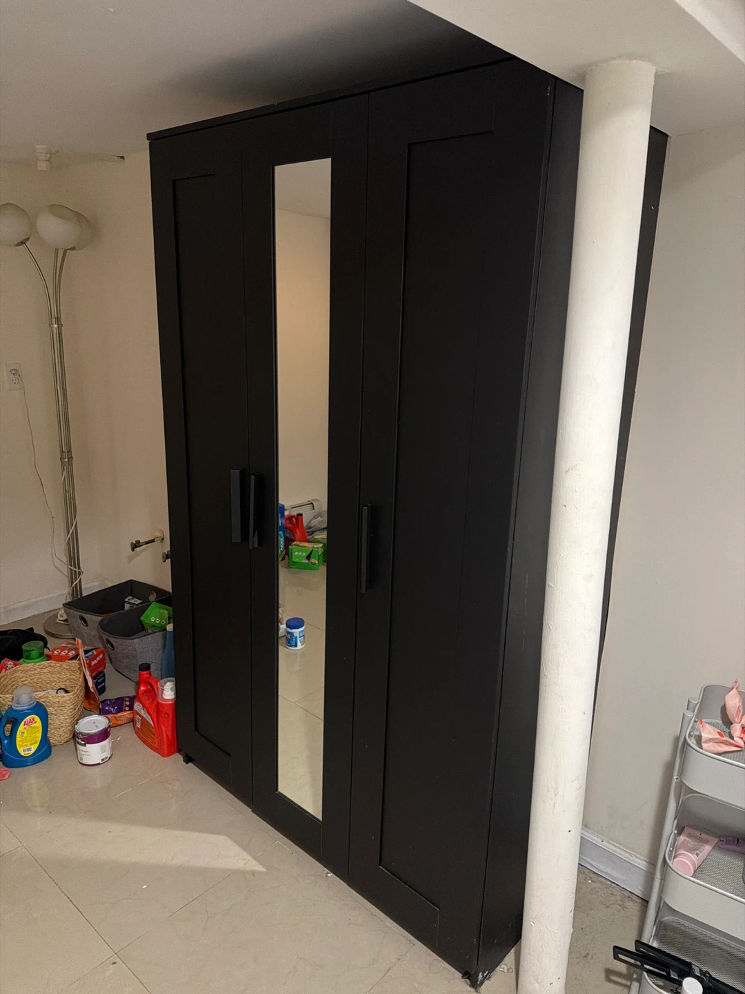 Black 3-Door Wardrobe with Mirror ⚽️ - photo 3
