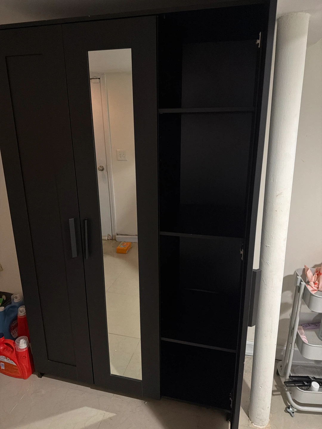 Black 3-Door Wardrobe with Mirror ⚽️ - photo 2