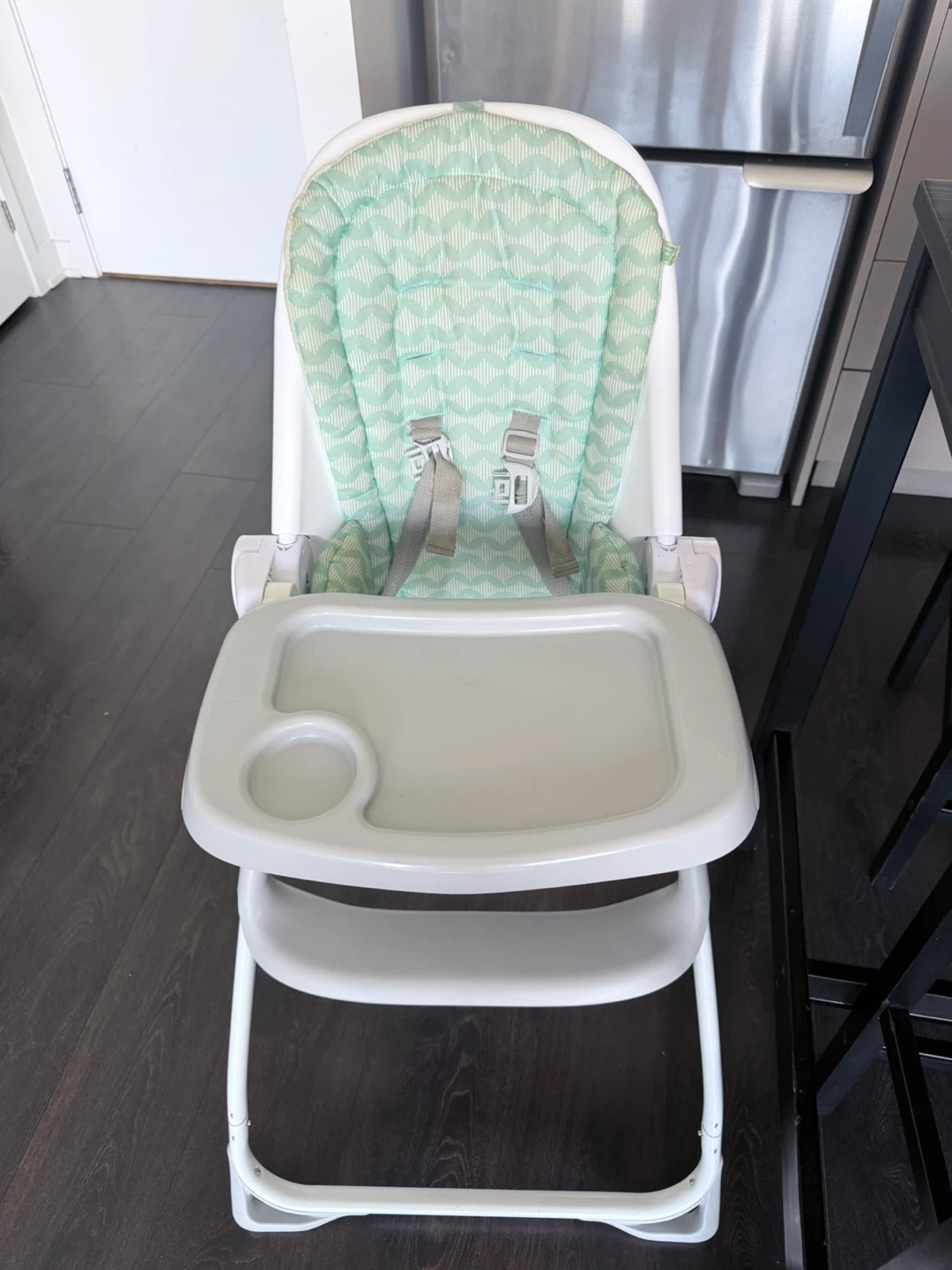 White and Green Baby High Chair
