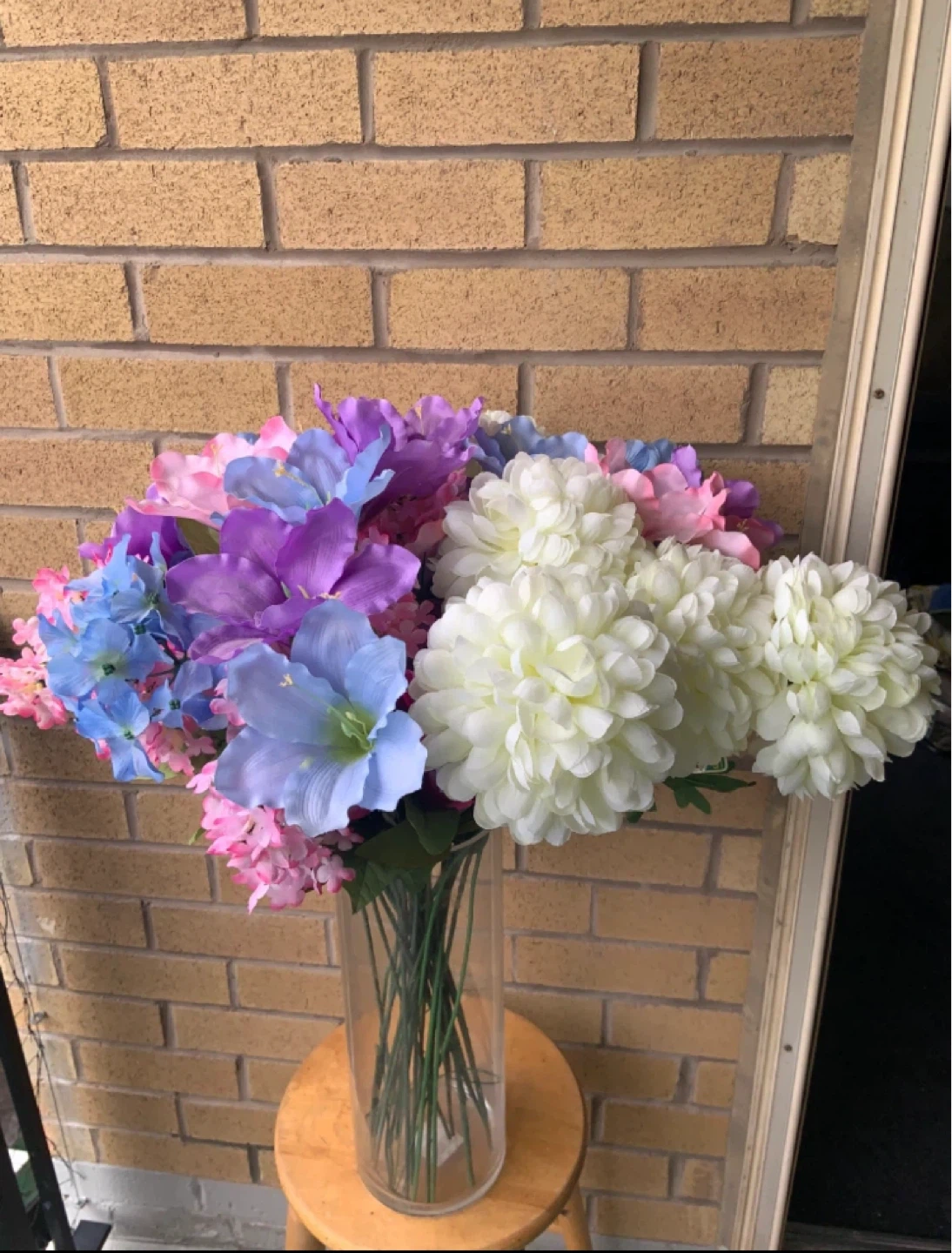 Beautiful Large Artificial Flower Arrangement in tall glass Vase