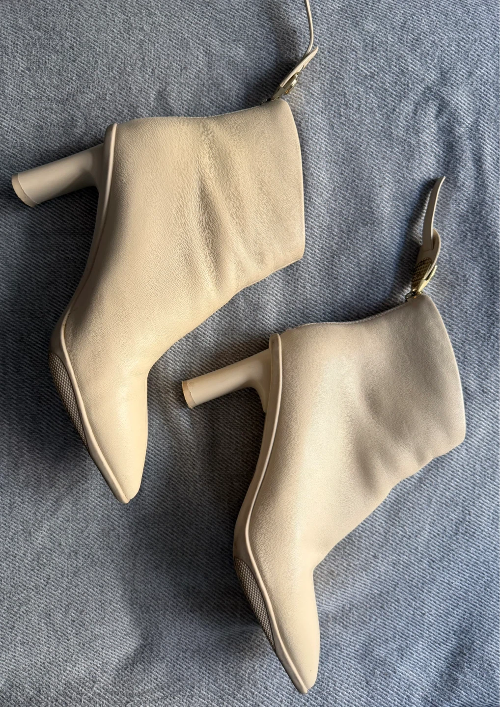 Cream Leather Ankle Booties