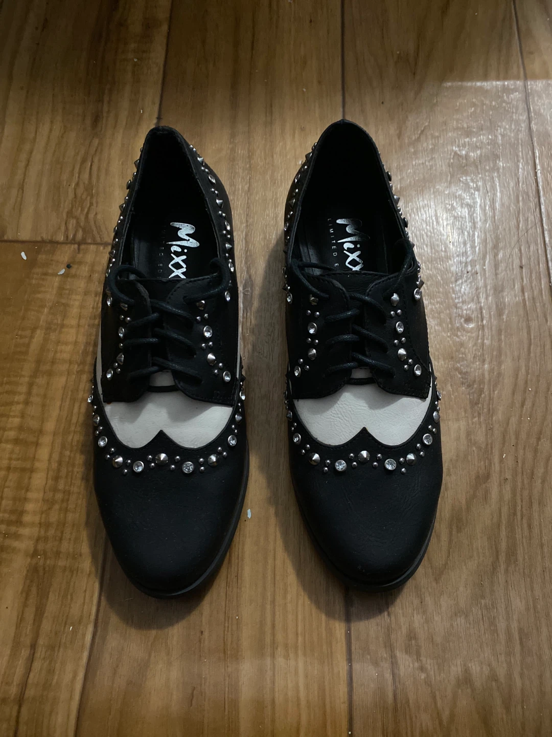 Mixx Shoes Black & White Studded Oxfords