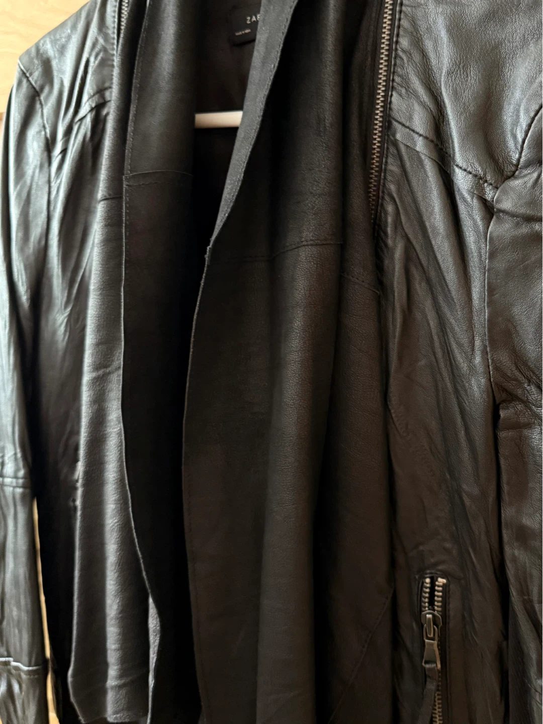 ⚽Black wrinkles design Leather Jacket - photo 4