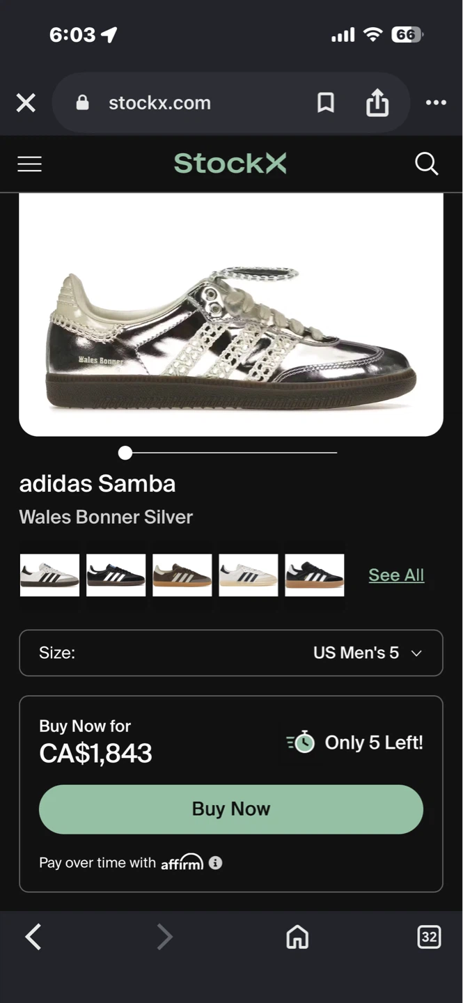 Adidas Samba Wales Bonner Silver Sneakers