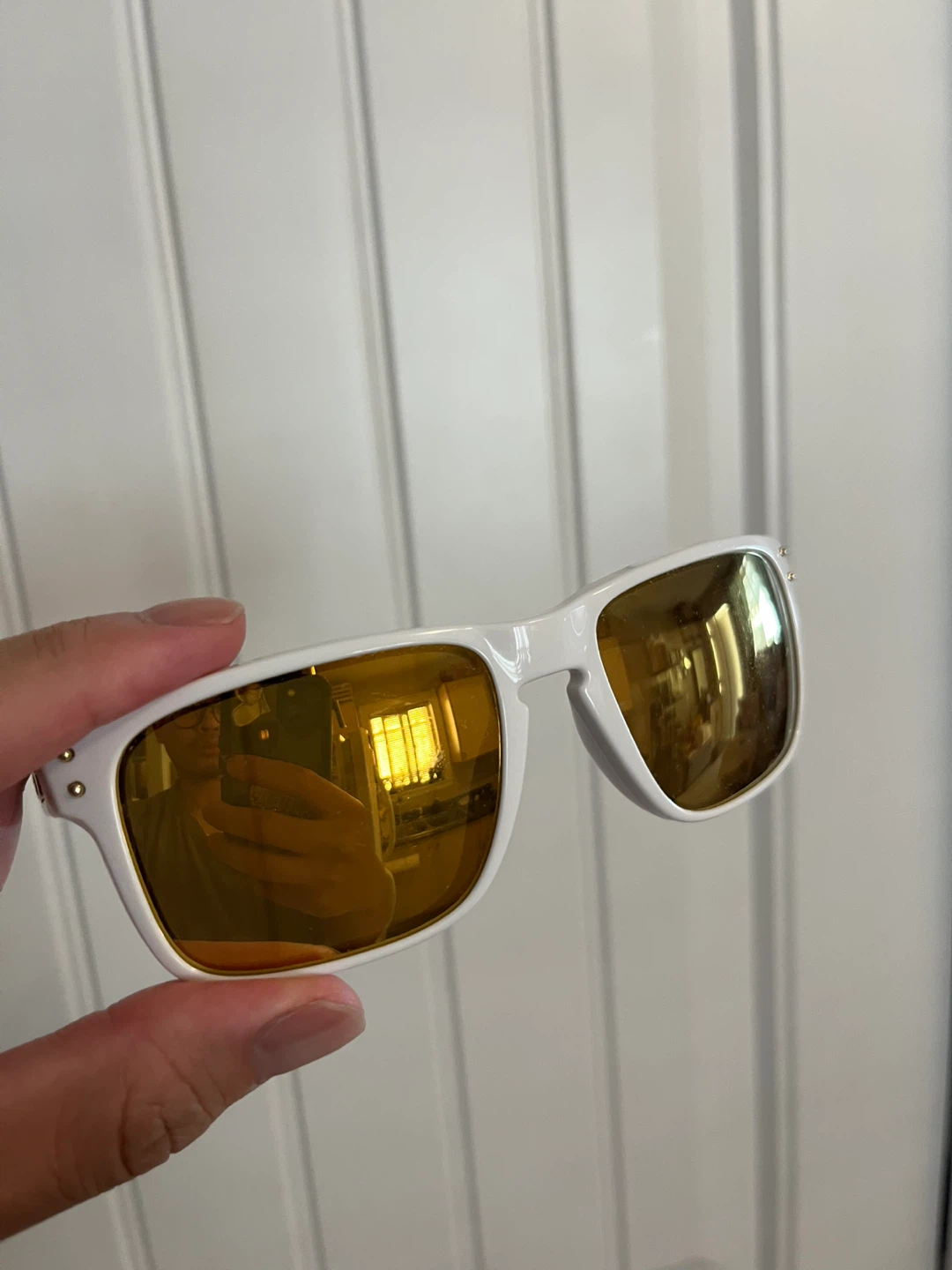 Oakley Sunglasses - White Frame with Gold Lenses