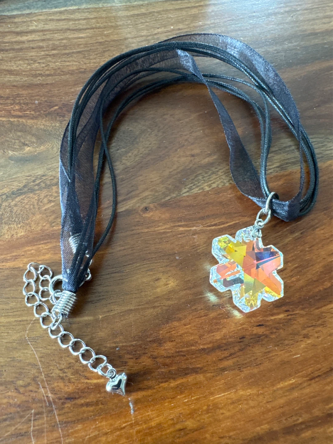 ⚽️ New Crystal Snowflake Pendant Necklace on Black Ribbon