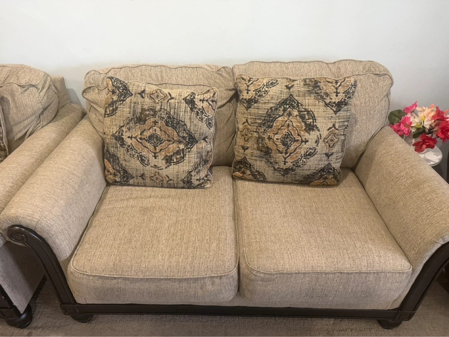 Tan Sofa Set with Decorative Pillows - photo 3
