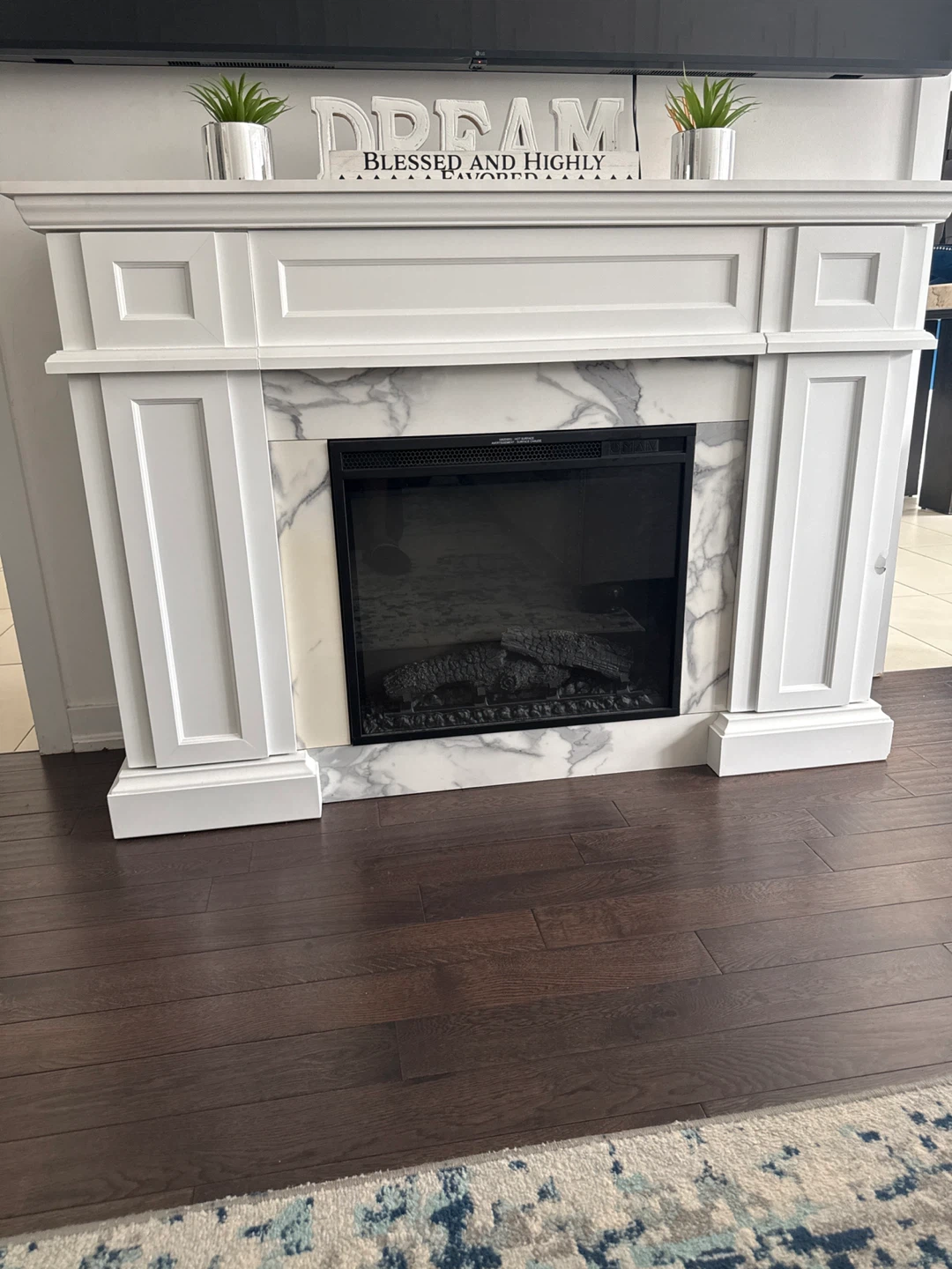 White Electric Fireplace with Storage