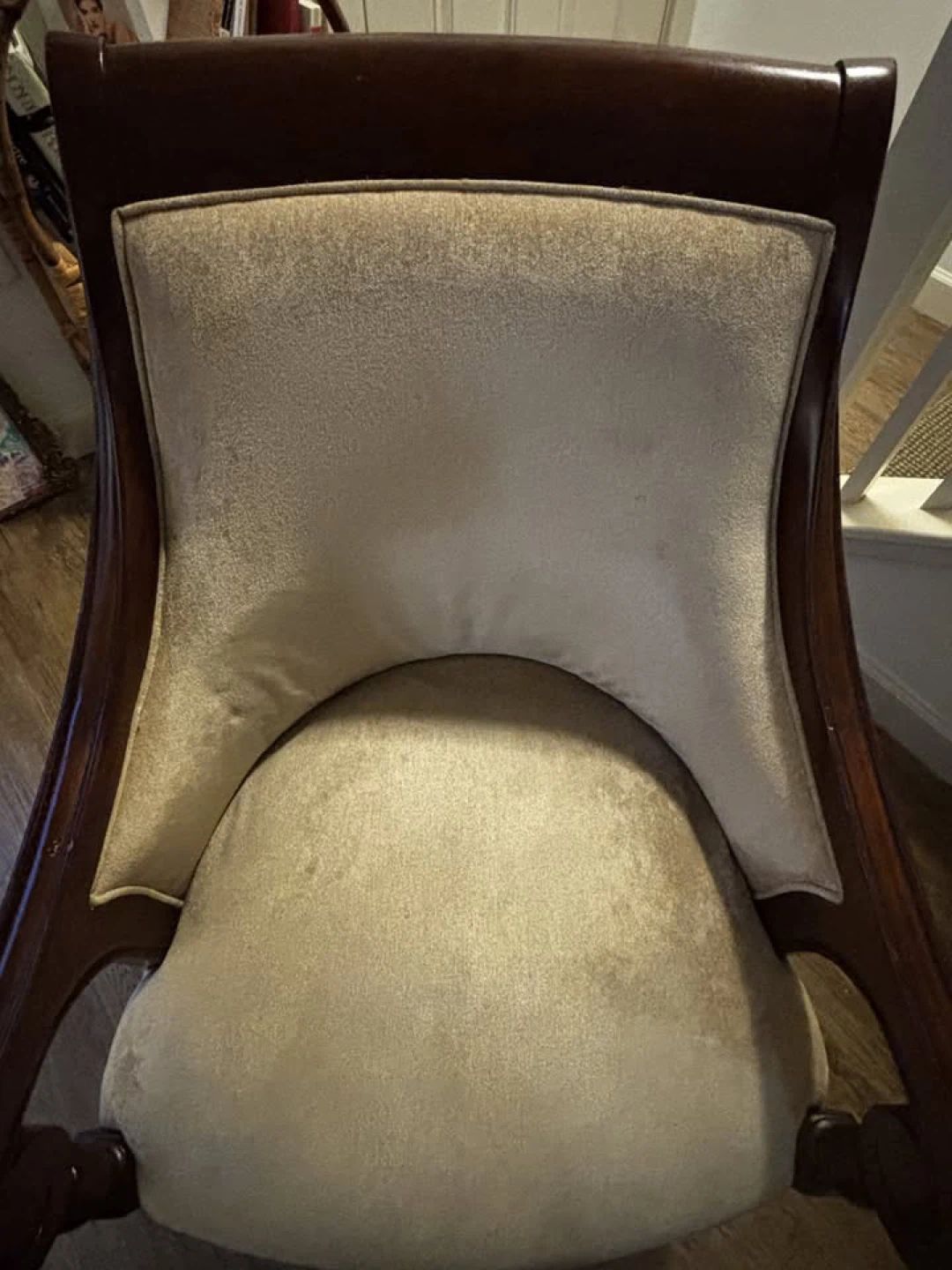 Wooden Accent Chair with Beige Upholstery - photo 5