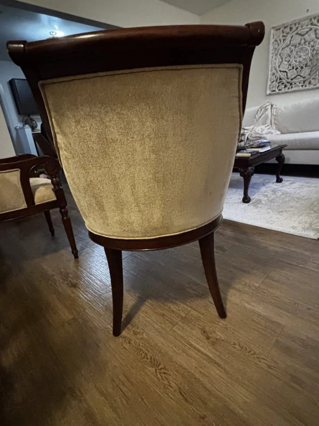 Wooden Accent Chair with Beige Upholstery - photo 4