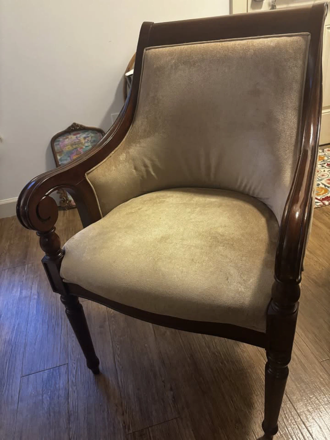 Wooden Accent Chair with Beige Upholstery