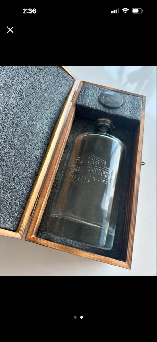 Harley-Davidson Glass Bottle in Wooden Box ⚽️ - photo 2