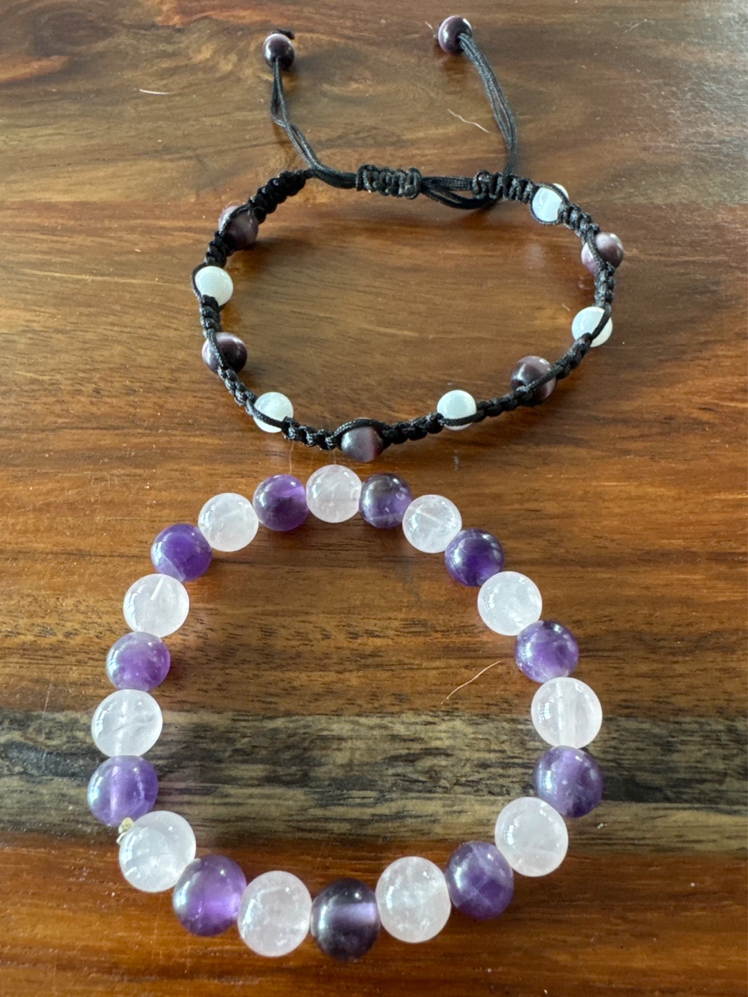 2 Amethyst and Rose Quartz Beaded Bracelets ⚽️