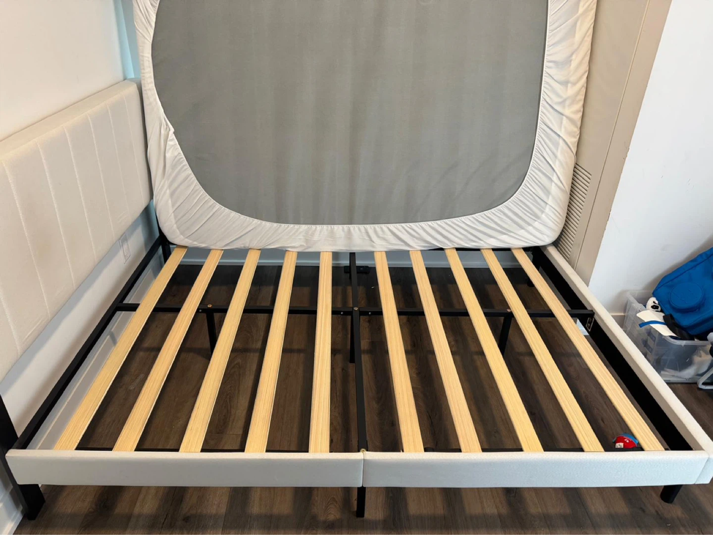 White Upholstered Headboard Bed Frame - photo 2