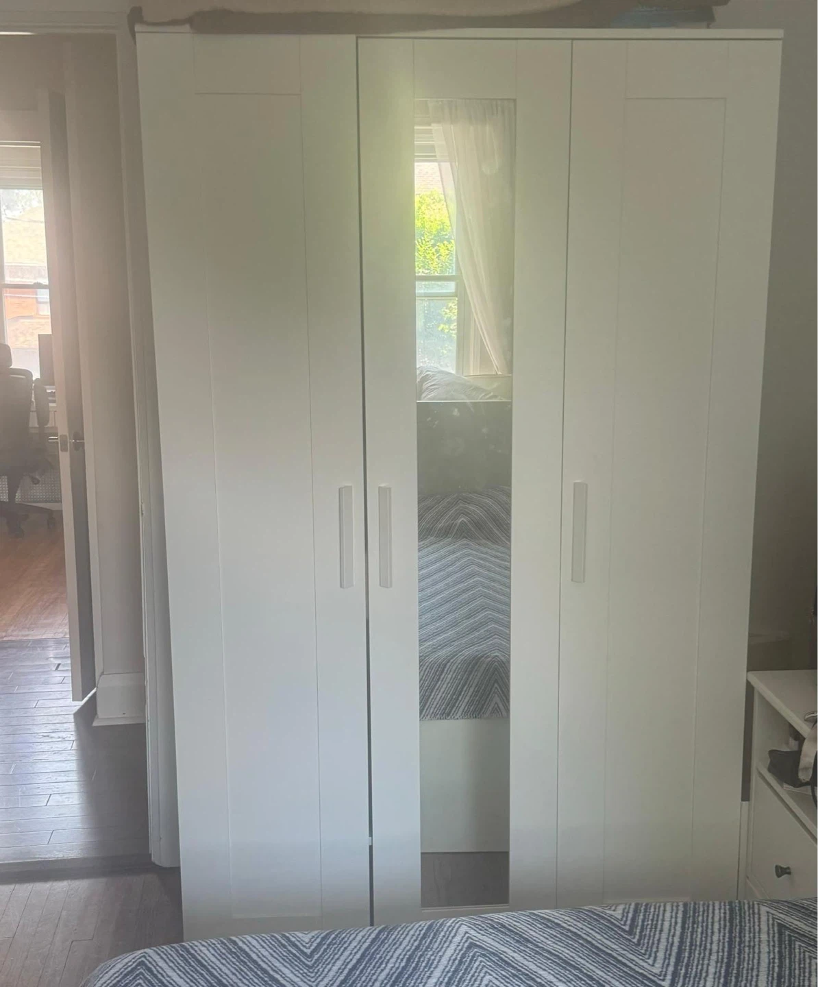 White 3-Door Wardrobe with Mirror