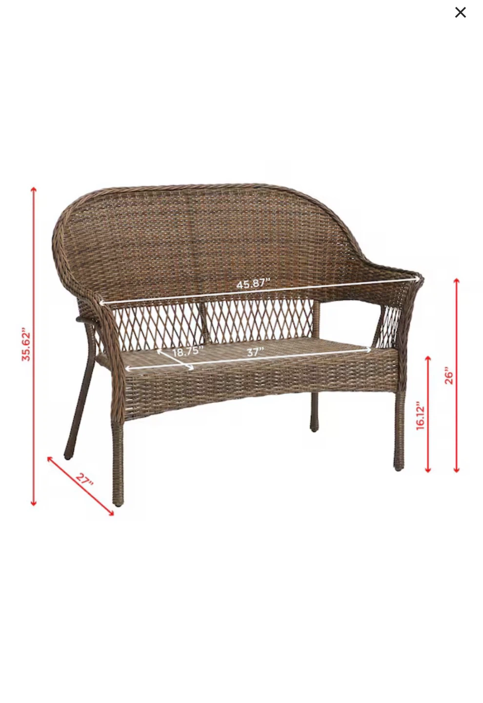 Wicker Loveseat Bench with Red Cushion - photo 2