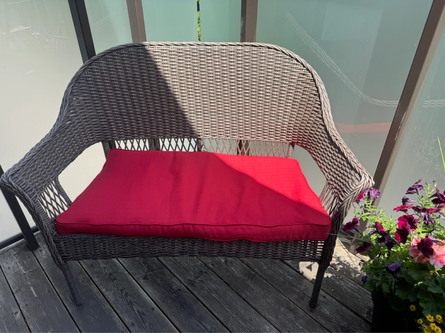 Wicker Loveseat Bench with Red Cushion - photo 3