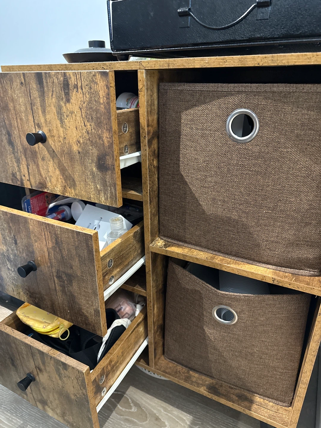 Rustic Wood Chest of Drawers with Fabric Bins - photo 2